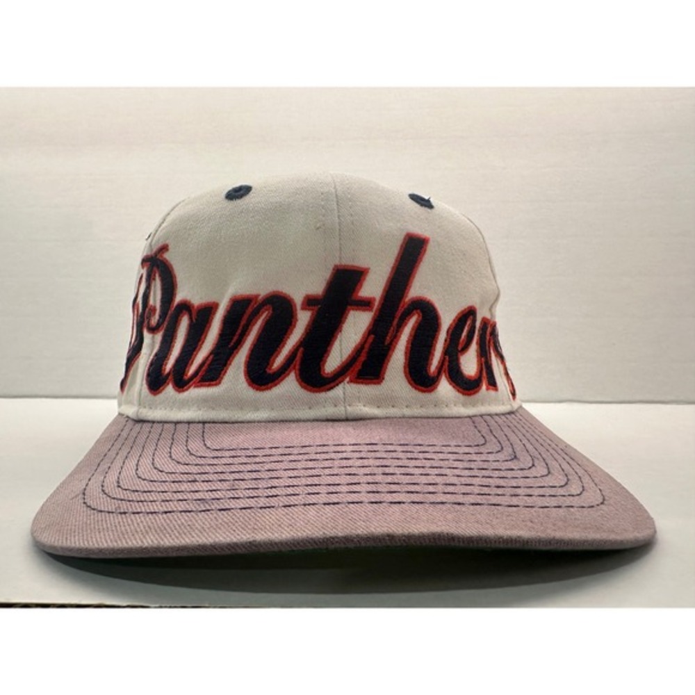 Vtg‎ Panthers Hat Cap SpellOut White Twins Embroidered Script Hockey SnapBack